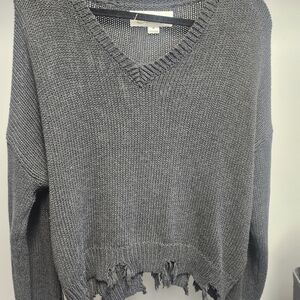 Vintage Havana Gray/black V-Neck Distressed Women Sweater Size Med
